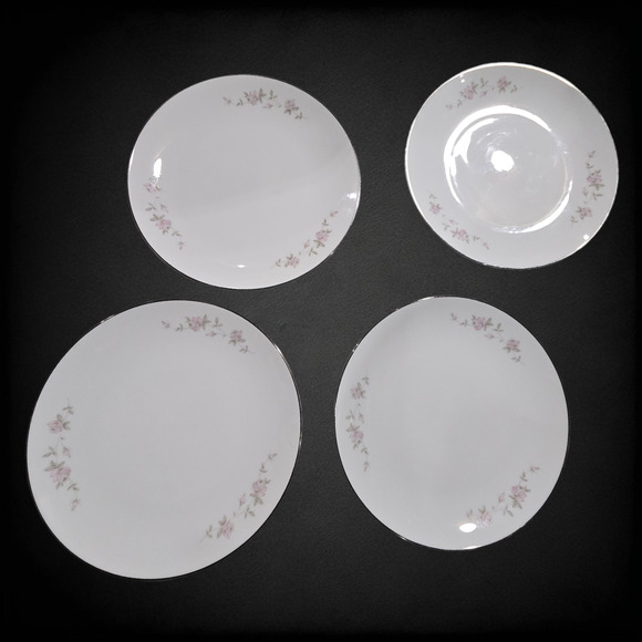 1960s Noritake Bellemead Salad Plates Set of 4 Floral Porcelain with Silver Trim - Picture 3 of 11
